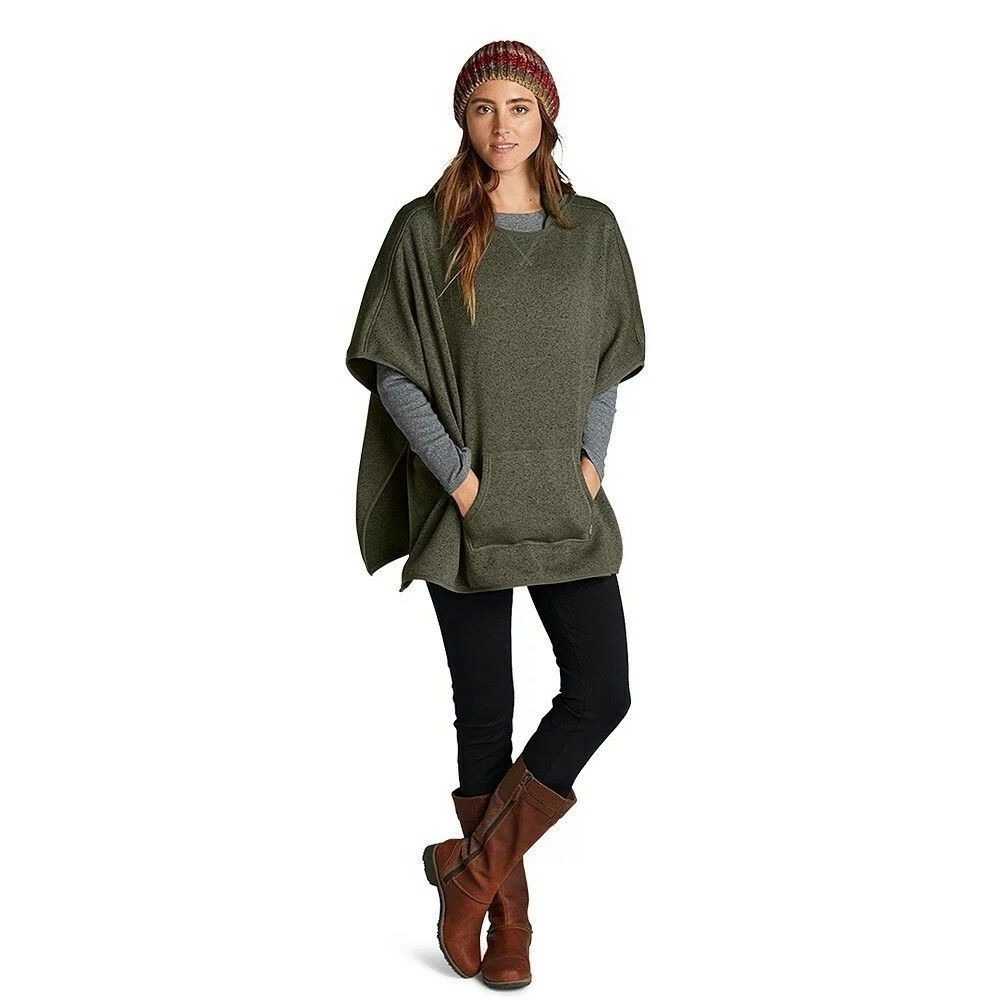Eddie Bauer Forest Green Radiator Fleece Outdoor Hiking Hooded Poncho Size S/M